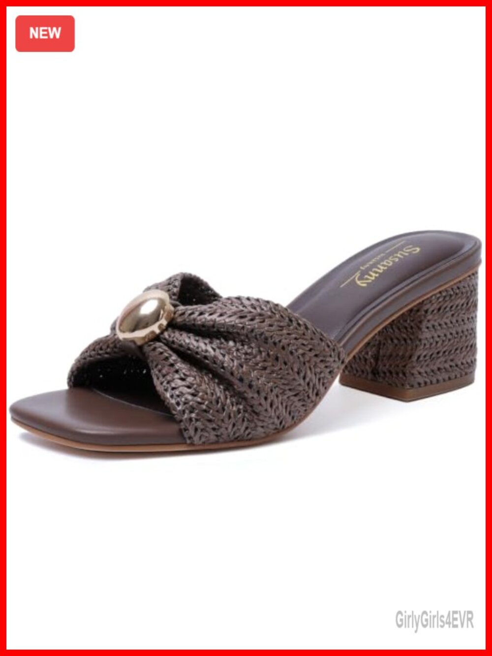 Women's Chunky Block Kitten Heel Mule Sandals Open Square Toe Slip On Shoe